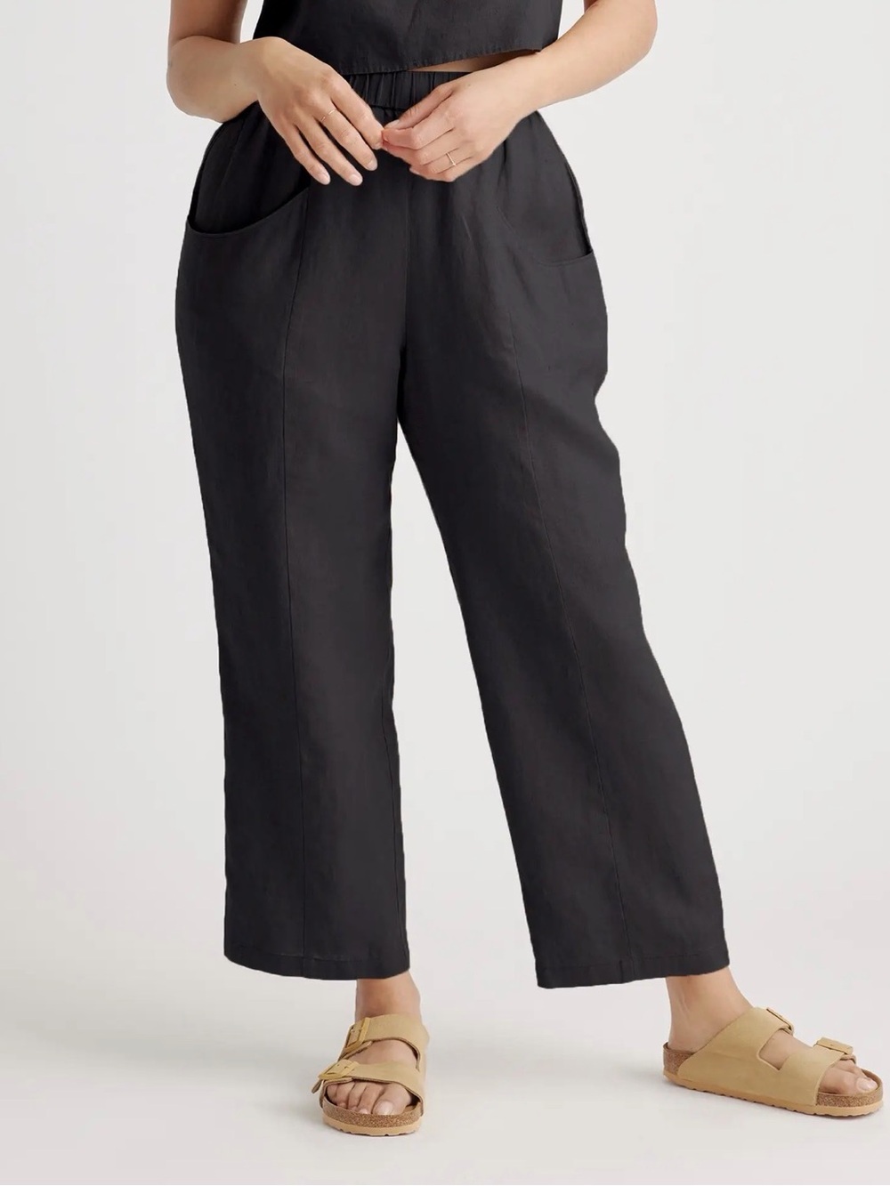 Quince Wide-Leg Cropped Pants in Black